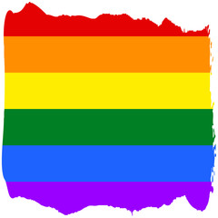 Gay and LGBT rainbow flag. Culture symbol. Handmade. Textured, made with acrylic paint and canvas. Grunge, isolated on white. 