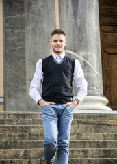 Obraz premium Handsome young man outdoor in jacket and shirt