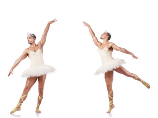 Man in ballet tutu isolated on white