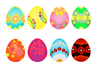 Easter eggs painted with varios flowers. 
