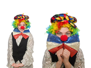 Female clown isolated on white