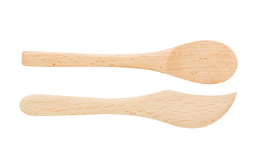knife and spoon made from wooden on white background