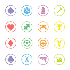 colorful flat game icon set with circle frame for web design, user interface (UI), infographic and mobile application (apps)
