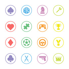 colorful flat game icon set with circle frame for web design, user interface (UI), infographic and mobile application (apps)
