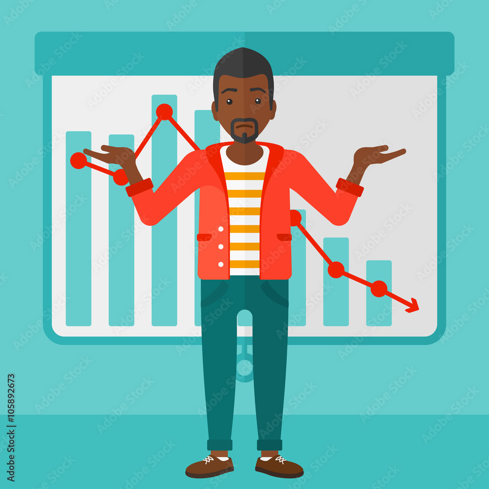 Poster man with decreasing chart.