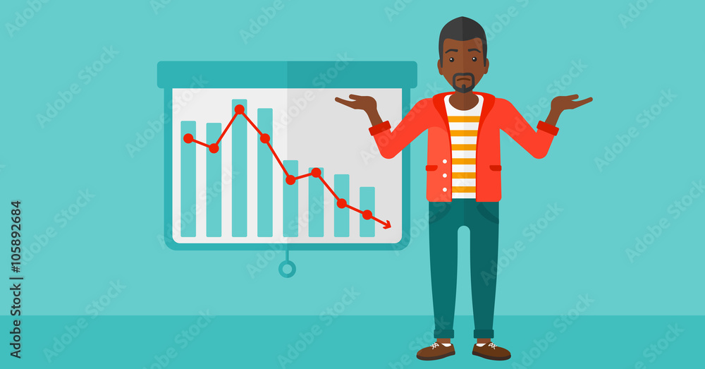 Poster man with decreasing chart.