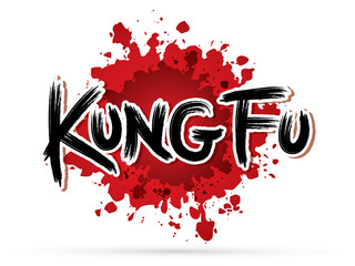 Naklejki  Tekst kung fu na wektor graficzny splash krwi.