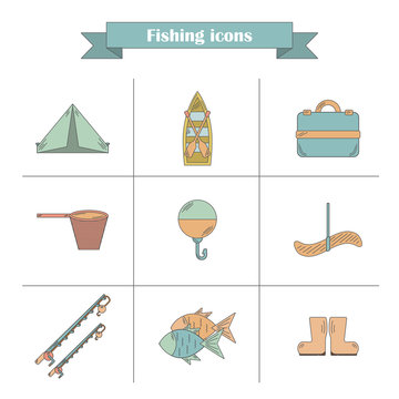 Line fishing icons