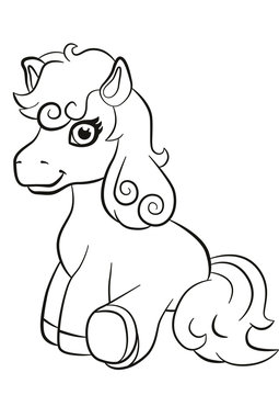 Coloring pages. Little cute pony seating.