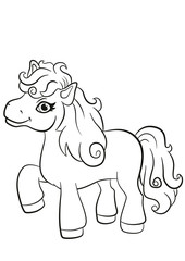 Fototapeta na wymiar Coloring pages. Little cute pony stands and smiles.