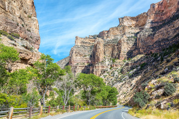 Highway 14 winding through Shell Canyon in Wyoming