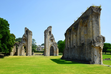 The historic ruins of Glastonbury Abbey in Somerset, England, United Kingdom