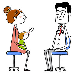 イラスト素材:医師と患者　母子