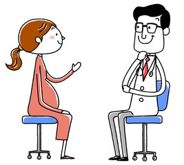 イラスト素材:医師と患者　妊婦