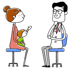 イラスト素材:医師と患者　母子