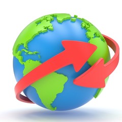 Arrows and Earth globe. 3d render