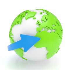 Arrow and Earth globe. 3d render