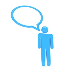 3d man with talk bubbles isolated over a white background