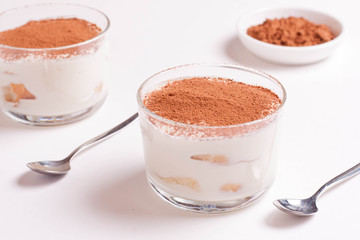 Tiramisu in a glass cup