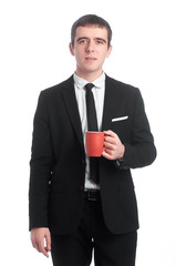 Man in suit with the red cup