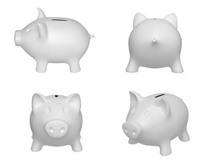 White piggy banks  in four positions