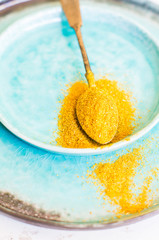 Yellow curry on vintage spoon