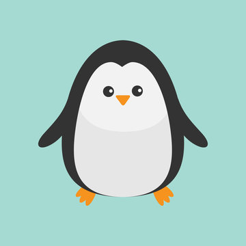 Penguin. Cute cartoon character.  Baby bird. Arctic animal collection. Flat design