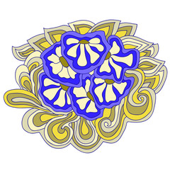 abstract floral blue pattern, Doodle, sample template for fabric, cards, flyers