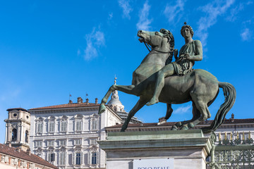 Fototapeta na wymiar Equestrian statue of Pollux, Turin, Italy 