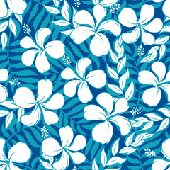 Fototapeta premium Tropical white and turquoise graphic seamless pattern