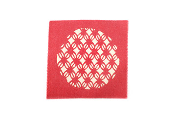 Japanese red knitted coaster in white