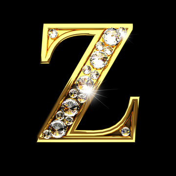 z isolated golden letters with diamonds on black