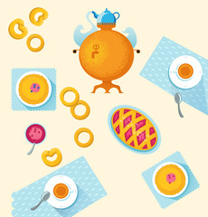 Russian cuisine. Template for menu with cooking utensils and foo