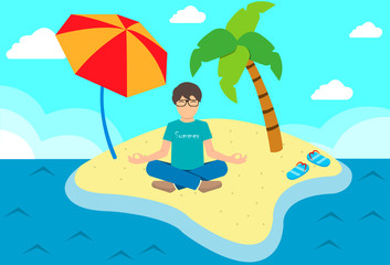 Obraz na płótnie Canvas Meditating man on the island