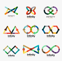 Vector infinity logo set, flat colorful icons