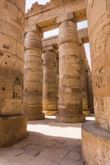 massive columns. Luxor, Egypt. old egypt hieroglyphs carved on t