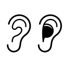 Ear and Earplug Icons Set. Vector