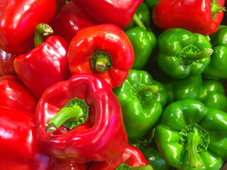 red and green bell peppers background