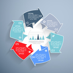 Pie chart with arrows for business presentation, 6 steps or proc