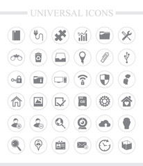 36 universal icons for web and mobile. Vector icon set.