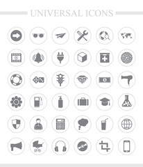 36 universal icons for web and mobile. Vector icon set.