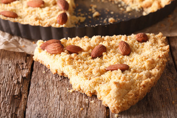 slice of cake Sbrisolona macro on the table. horizontal
