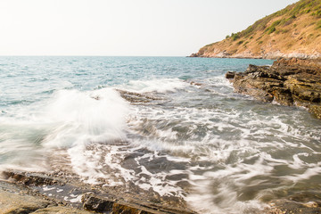 Blurred strong wave against the rocks at Khao Laem Ya National park Thailand