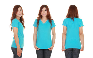 Obraz premium young beautiful female with blank t-shirt
