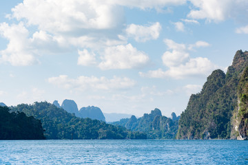 Cheow Lan Lake with blur mountain background, Khao Sok National