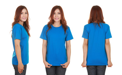 Obraz premium young beautiful female with blank t-shirt
