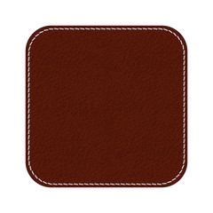 Leather label. Brown shield with stitch