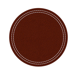 Leather label. Brown shield with stitch - 105904239