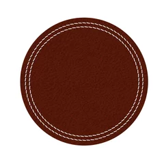 Fotobehang Leather label. Brown shield with stitch © savanno
