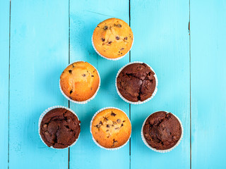 Chocolate Chip Muffins On Blue Table